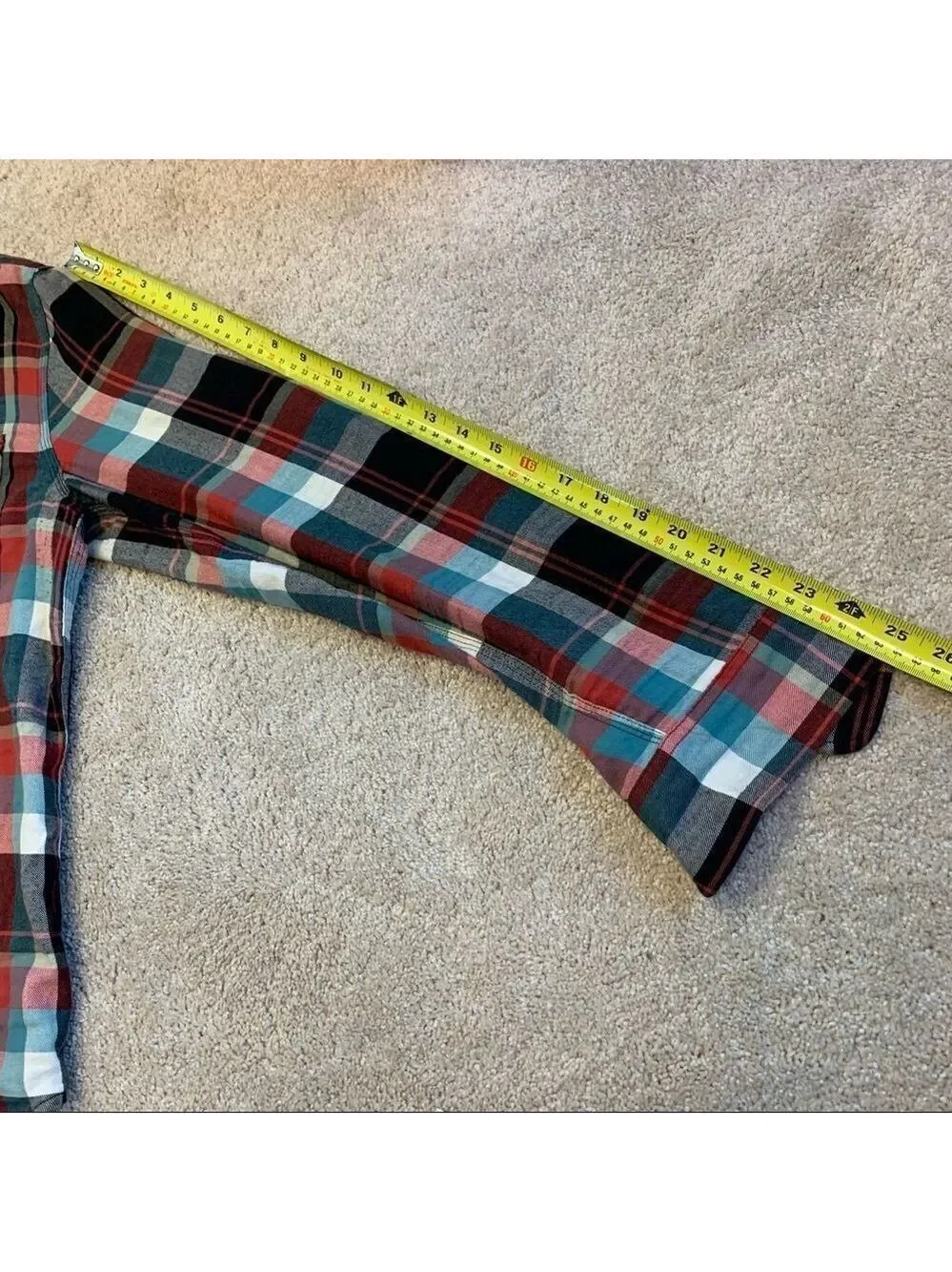 TRUE Religion red teal plaid check flannel fleece button down shirt size 8